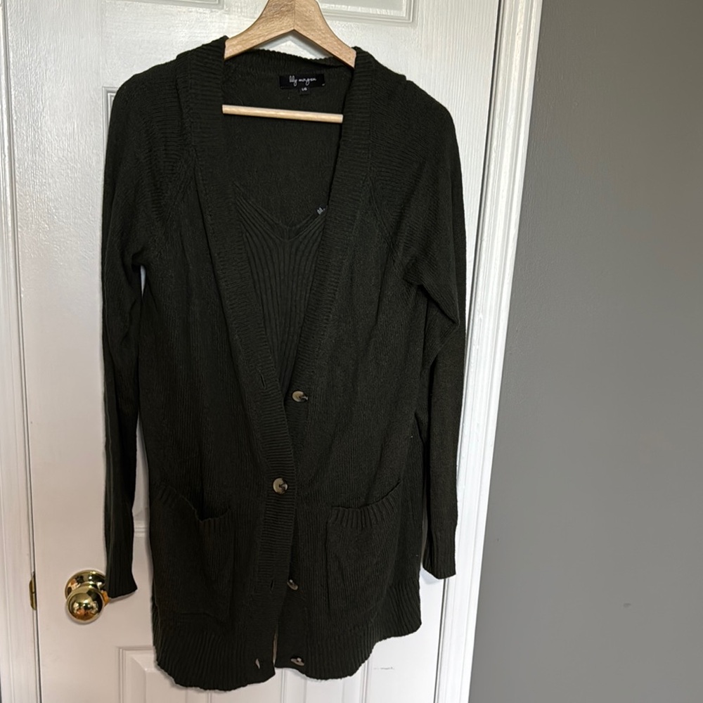 Olive Green Cardigan Sweater and tank